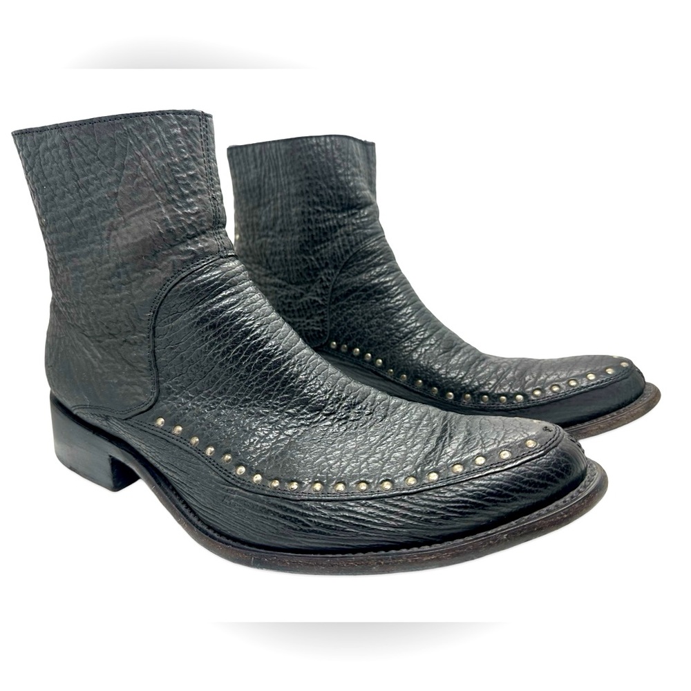 Shark skin boots, handmade in Italy, silver studs, designer Marco Delli 10.5, 11